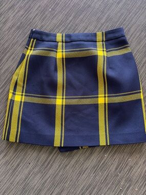 Milly Plaid Navy and Yellow Mini Skirt